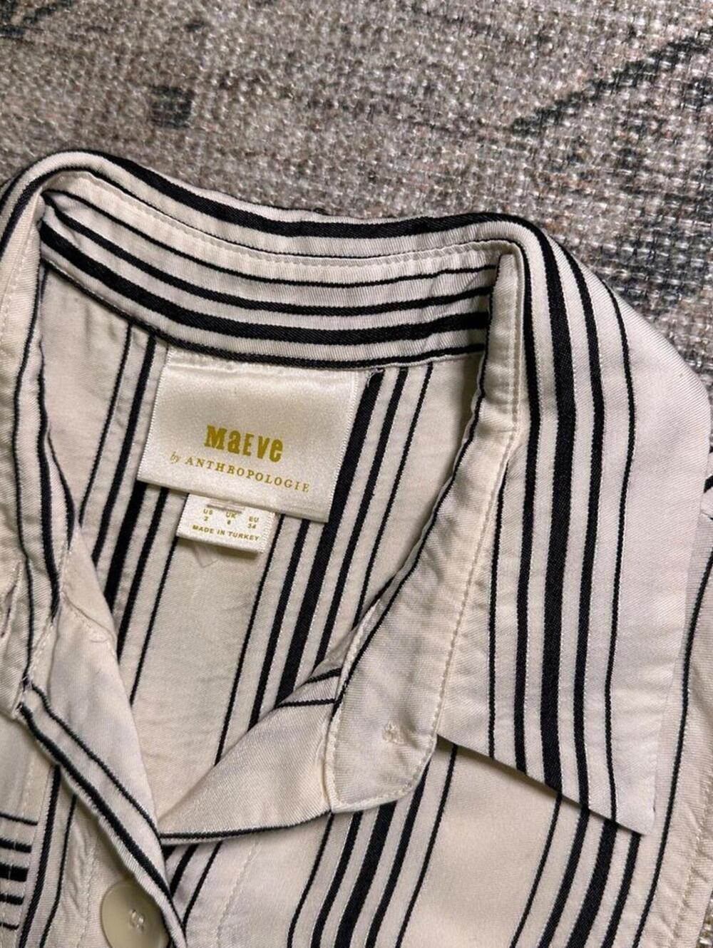 Maeve Anthropologie Striped Shirtdress Size 2 Button Front Midi Belted Dress - Picture 5 of 13